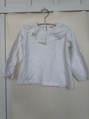 Zara White Long-Sleeve Ruffle Collar Top - Girls
